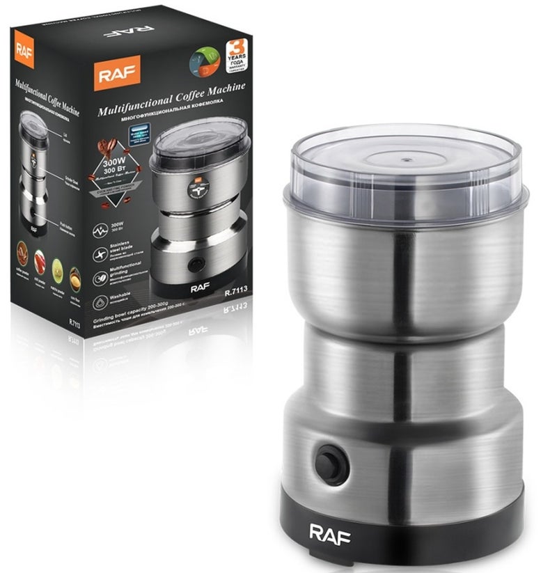 آر إيه أف ماكينة طحن كهربائية 300 واط | قابس ثنائي | مطحنة توابل وقهوة وحبوب ومكسرات من الستانلس ستيل متعددة الاستخدامات - Image 1